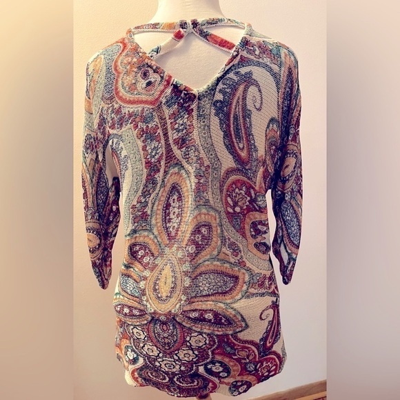 CHICOS Tunic Paisley Knitted Sweater With Trapeze Back. Size 2P - Picture 1 of 5